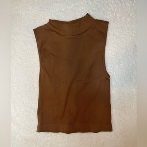 Brown Ribbed Cotton On Turtleneck Tank